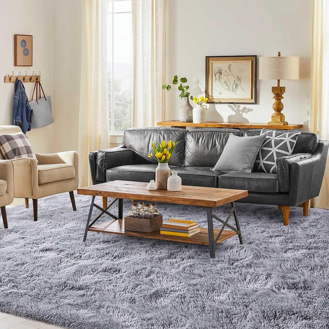 FinRec 5x7 Feet Light Grey Rugs for Bedroom Living Room, Soft Fuzzy Shaggy Area Rug, Non-Slip Fluffy Furry Shag Rug for Nursery Kids Room Dorm Room Home Decor, Indoor Plush Floor Carpet