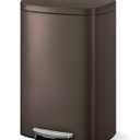 GarveeHome Stainless Steel Kitchen Trash Can, 13 Gal / 50 L Step-On Garbage Bin with Soft Close Lid, Large Rustproof Metal Trash Can for Kitchen, Brown