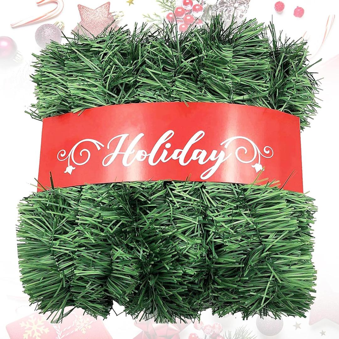 Green Garland Christmas Decors,49FT Xams Greenery Non-Lit Soft Twist Garland Decor for Tree Stairs Railing Front Door Mantle Fireplace Indoor Outdoor Holiday Home