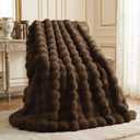L'AGRATY Faux Rabbit Fur Blanket: 90" x 90" Queen Luxury Soft Fluffy Thick Fur Throw Blanket for Couch Bed Sofa - Cozy Plush Bubble Blankets for Winter: Flannel Fleece Decorative Blanket(Cocoa Brown)