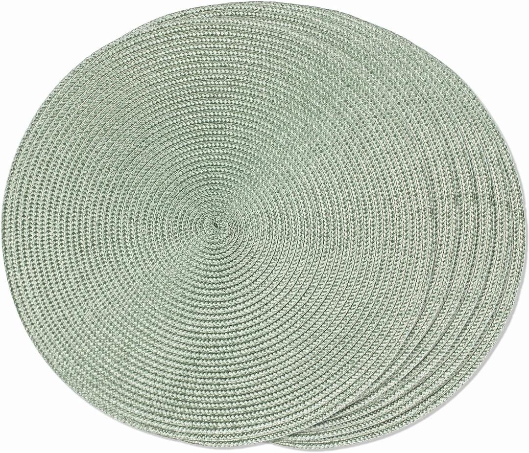 FunWheat Round Braided Placemats Set of 6 Place Mats for Dining Tables Woven Washable Non-Slip Table mats 15 inch(Fog Green, 6pcs)