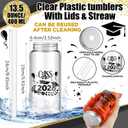 Jingmore 24 Pcs Black Graduation Cups with Straws Bulk 13.5 oz Class of 2026 Plastic Mason Jars Reusable Tumbler Coffee Tea Hot Cocoa Beverage Happy Graduation Tumbler for Congrats Grad Party Gifts