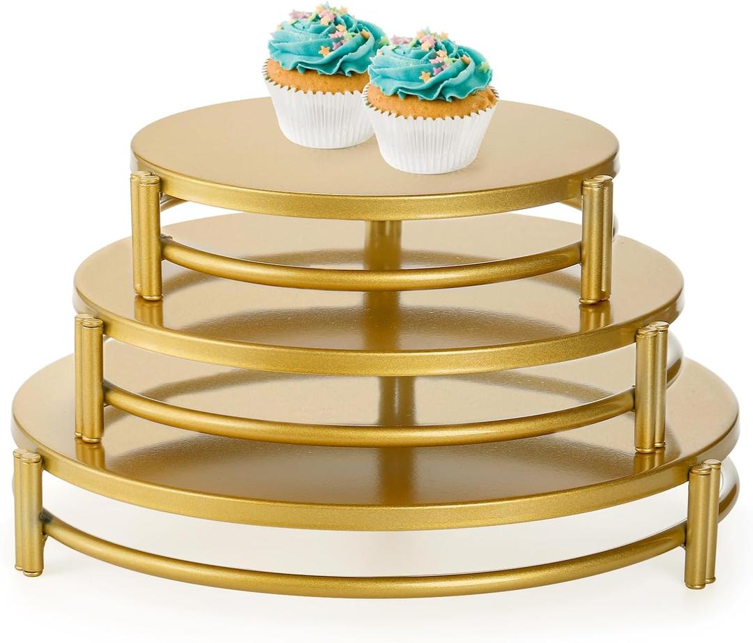 Yarlung 3 Pack Gold Cake Stands, 8/10/12 Inch Metal Cupcake Display Stands Dessert Trays, Table Decoration Cookies Serving Plates for Wedding, Birthday, Party, 3 Sizes