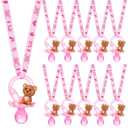 Coume 36 Pcs Baby Shower Pacifiers Necklace Bear Bottle Acrylic Baby Pacifiers Charm Necklace for Guests Gender Reveal Party Favors Prize Table Scatter(Girl,Pink)