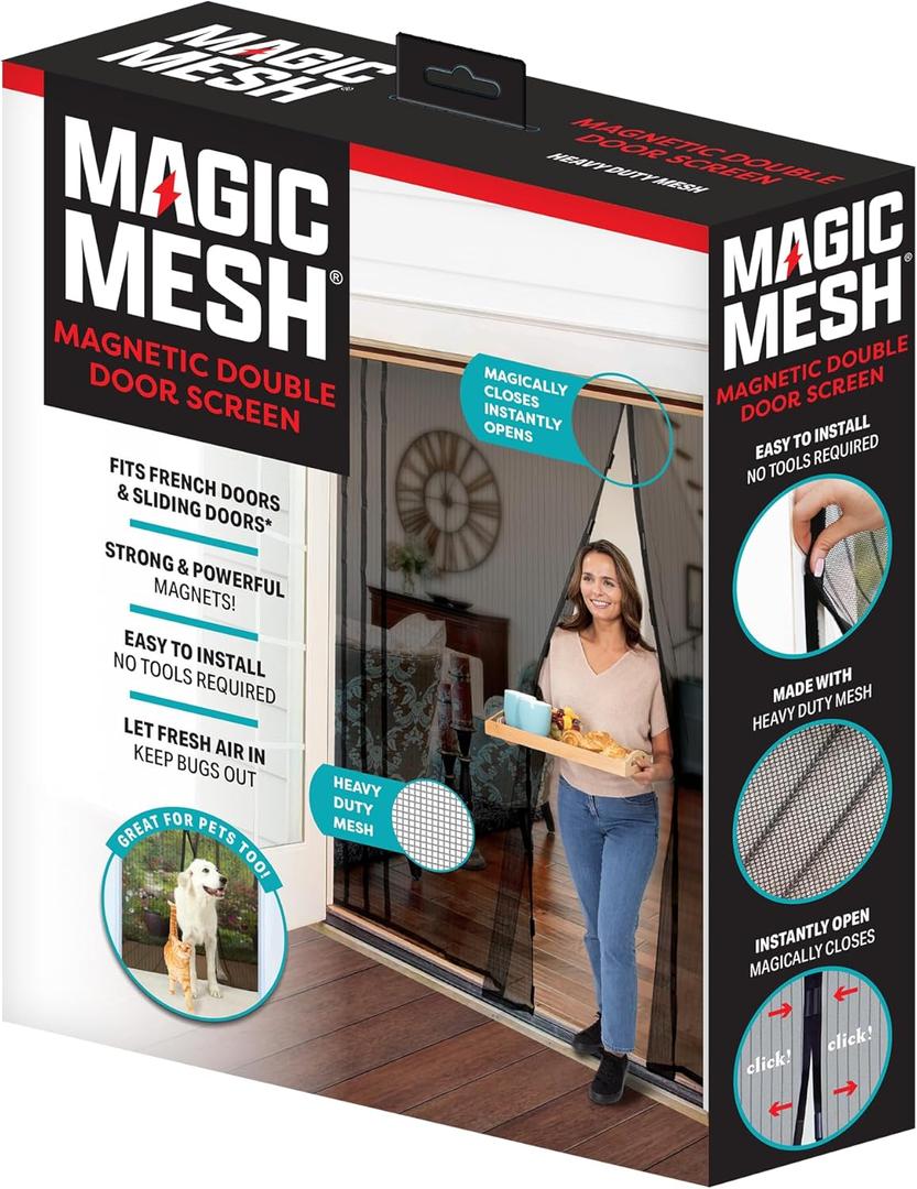 Magic Mesh Double Door | Magnetic Screen Door for Patio, French & Sliding Doors, Heavy Duty Magnetic Closure, Bug Screen for Doorways, Kid & Pet Friendly | Size 75"W x 83"H (Pack of 1)