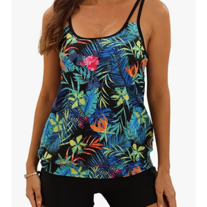 B2prity Tankini Bathing Suits for Women Tummy Control Two Piece Swimsuits Blouson Floral Print Swim Tank Top with Boy Shorts, 18W