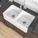 Miuara Farmhouse Sink Double Bowl 33 Inch - White Apron Front Kitchen Sink Reversible 33"x18"x10", Undermount Installation, Farm House﻿ Style Dual Basin 50/50, Heavy Duty Solid Fireclay, for Kitchen