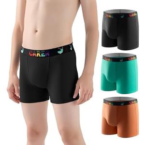 Carer 3 Pack Boys Incontinence Underwear Washable Reusable Kids Cotton Incontinence Boxer Briefs with Front Absorbency Leakproof Underwear for Youth Boys 2XL(Orange/Green/Black)