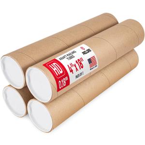 4" x 18" Heavy-Duty Reinforced Cardboard Mailing Tube, Pack of 4 Tubes with 8 Caps – Secure USPS Approved – Great for Shipping and Storing of Prints, Artwork, Posters or Documents