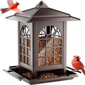 Birdream Bird Feeders for Outdoors Hanging, Classic Courtyard Design Fun Assembly 3.5LB Large Bird Feeder, Attracting Wild Birds Cardinals Goldfinches Sparrows - Brown (1 PACK)