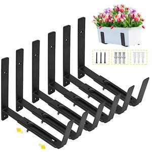 LukLoy Window Planter Box Brackets, 6 Pack Adjustable Heavy Duty Wall Mount Window Flower Boxes Outdoor with Bracket (6 to 12 in), with 70lbs Capacity, Black