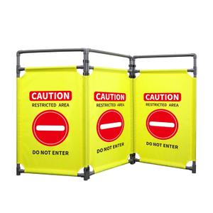 3 Panels Safety Barricade 5.8FT Foldable Security Sign Barrier Gate with Heavy Duty PVC Frame High Visibility Caution Symbol Crowd Control Restricted Area Pedestrian Barricade DO NOT Enter Yellow