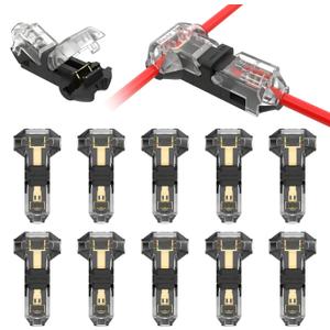 T Tap Wire Splice Connectors for 16-20 AWG, 3 Way 1 Pin Low Voltage Wire Connectors 10Pcs Solderless No Wire Stripping Quick Wire Splitter Connectors