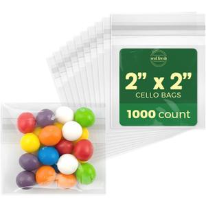 Seal Fresh Self Sealing Cellophane Bags - 2" x 2" (1000 Count) - Clear Plastic Resealable Cello Bag - Cellophane Treat Bags, Cookie Bags for Packaging, Candy bags, Cello Bags, Pastry Bags