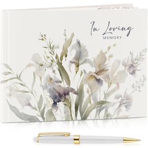 Engrowtic Funeral Guest Book for Memorial Service Celebration of Life Guest Book Elegant Hardcover with Pen, 88-Page in Loving Memory Keepsake for Funeral Memorial Farewell Events(Lily)