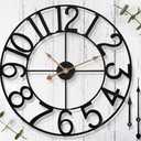 24 in Large Outdoor Clock Retro Outdoor Indoor Wall Clock for Patio/Pool Area Farmhouse Decorative Outdoor Clocks Sient Battery Operated Vintage Industrial Outside Clock for Garden, Backyard