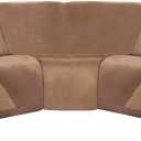 ULTICOR 7-Piece Sectional Recliner Sofa Covers, Velvet Stretch Reclining Couch Covers for Reclining l shape Sofa, Thick, Soft, Washable (Sand, [l shape] 5 Seat Recliner Cover)