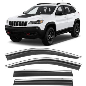 Shatterproof Taped-On Window Deflectors for Jeep Cherokee 2014-2023 with Chrome Trim, Rain Guards, Window Visors for Car, Vent Deflector, 4pcs