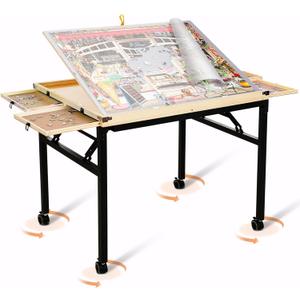 Puzzle Table with Drawers and Wheels 1500-Piece Jigsaw Puzzle Board with Cover 35"x27" Rotating Wooden Puzzle Table with Adjustable Tilt Portable Puzzle Gift for Adults