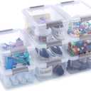 Citylife 8 Packs Small Storage Bins 1.3 QT Plastic Storage Container Stackable Box with Lids for Organizing, Clear White