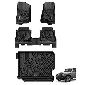 3W Floor Mats&Cargo Liner Fit for Jeep Wrangler JL 2018-2025 2026 Unlimited 4-Door Sahara Willys Rubicon Without Subwoofer (Non JK or 4XE) All-Weather TPE Floor Liner and Trunk Full Set Car Mats