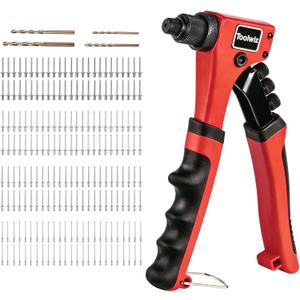 Toolwiz Rivet Gun One-Handed Rivet Gun Kit with 200pcs Rivets, 4pcs Tool-Free Interchangeable Heads and 4pcs Drill Bits - Heavy Duty Hand Riveter for Metal, Wood, Plastic, Leather, Fabric