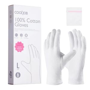 COOLJOB White Cotton Gloves for Women and Men 6 Pairs Eczema Gloves with a Free Wash Bag 100% Cotton Moisturising Protective Gloves for Dry Hands Jewelry Inspection (6 Pairs Size ML)