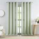 Central Park Green Linen Blend Semi Sheer Curtain Panel with 8 Grommets, Flax Farmhouse Rustic Light Filtering Window Treatment Drape 84 Inches Long for Living Room Bedroom, Soft Green, 58"x84"x2