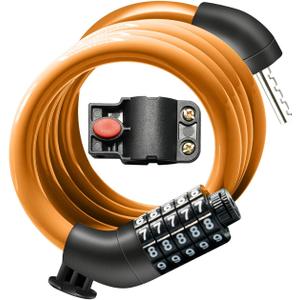 Bike Lock Cable with Combination,High Security 5-Digit Resettable Combination Bicycle Lock Anti-Theft, with Mounting Bracket for Bikes and Scooters (Yellow-12mm)