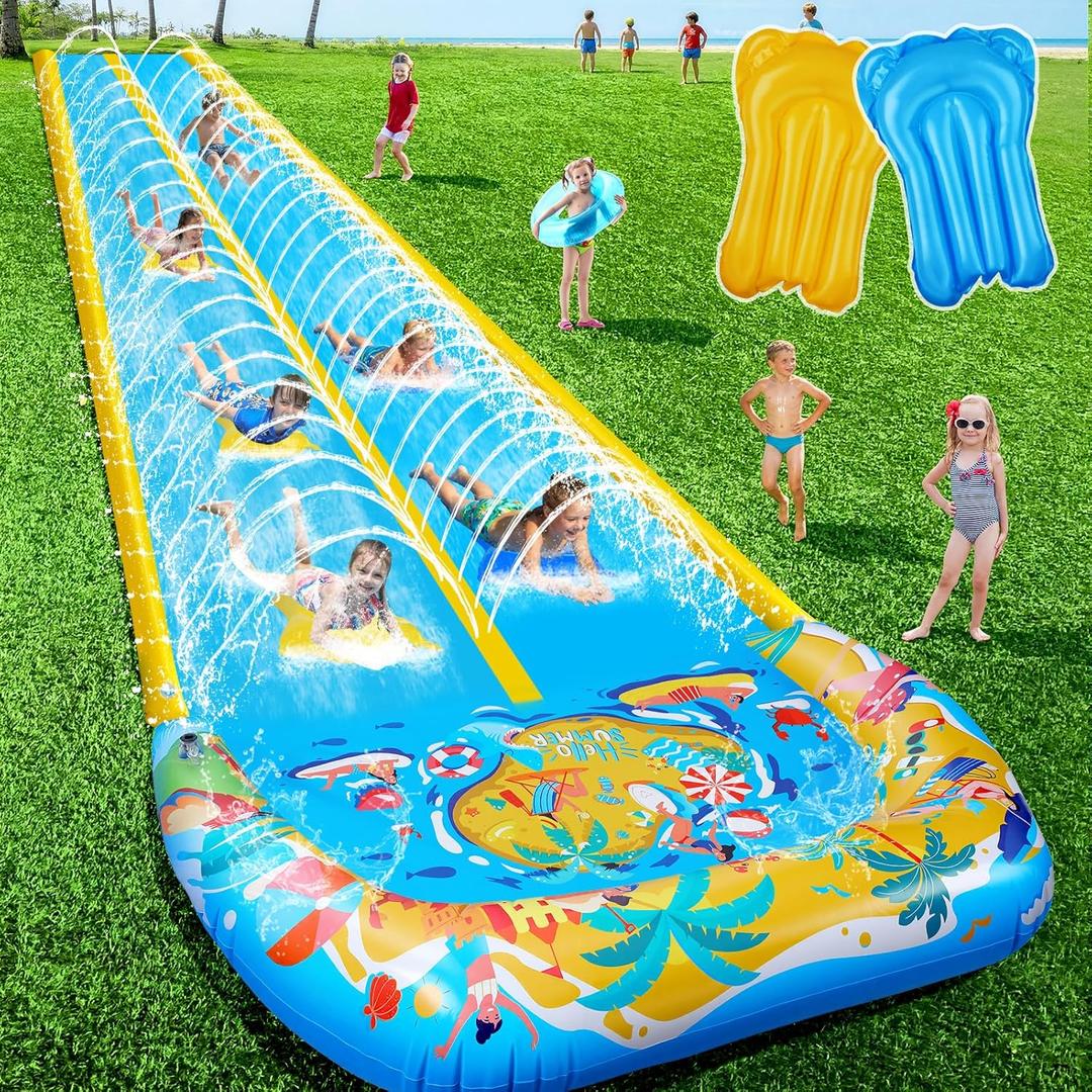 40FT Double Slip and Water Slides with 2 Bodyboards, Giant Lawn Inflatable Water Slides for Kids Adults Heavy Duty Backyard, Extra Long Water Slip Toys with Crash Pad for Summer Outdoor Party