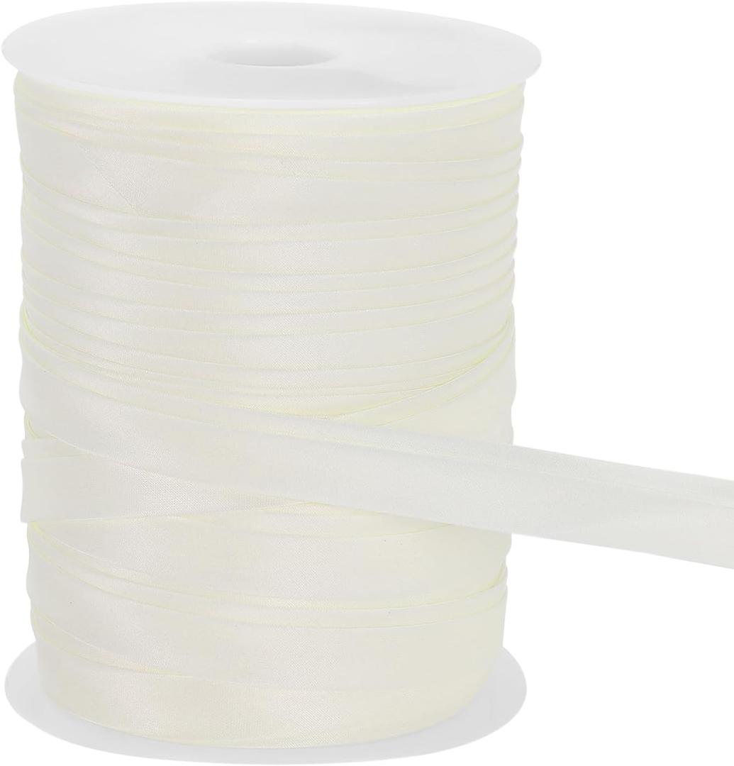 MECCANIXITY Double Fold Bias Tape for Sewing 3/5 Inch x 55 Yards Satin Pre-fold Continuous Binding Tape for Seaming Quilting Hemming Binding DIY Crafts, Beige White