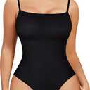 Nebility Shapewear Waist Trainer Bodysuits Women Clothing Tummy Control Seamless Full Body Shaper Square Neck Jumpsuits Top (Medium, Black Thong Bodysuit)