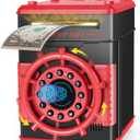 Refasy Electronic Piggy Bank for Boys Girls, Kids Safe Cash Piggy Banks, Fingerprint Simulation Money Bank Coin Banks Money Safe, Birthday Gifts Toys for 3 4 5 6 7 8 9 10 12 Year Old Kids (Red)