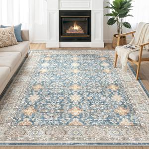 Area Rugs for Living Room: 9x12 Washable Rug Vintage Boho Floral Print - Ultra Thin Stain Resistant Large Soft Non Slip Foldable Carpets for Bedroom Dining Room Office Nursery - Blue (9' x 12') Area Rugs for Living Room: 9x12 Washable Rug Vintage Boho Floral Print - Ultra Thin Stain Resistant Large Soft Non Slip Foldable Carpets for Bedroom Dining Room Office Nursery - Blue (9' x 12')
