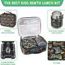 Pawtong Bento Lunch Box Set With 10oz Soup Thermo, Leak-proof Lunch Containers with 4 Compartment, Kids Hot Thermo Food Jar/Insulation Lunch Bag, Food Containers for School (Black-Games)