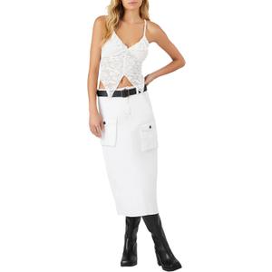 Forever 21 Womens Belted Twill Midi Skirt (White, XS)