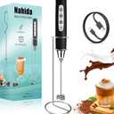 Nahida Milk Frother Wand for Coffee Frother Handheld with Stand Drink Mixer with 3 Heads 3 Speeds Electric Whisk Foam Maker For Latte, Cappuccino, Hot Chocolate - Black