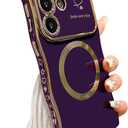 for Samsung Galaxy S24 Ultra Case Magnetic,for Women Girls Soft Cute Wave Frame Curly Shape Love Heart Luxury Plating Phone Case Compatible with MagSafe Shockproof Back Cover 6.8"-Dark Purple