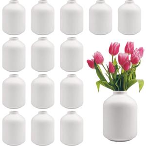 15pcs 3.8 Inch White Ceramic Bud Vases Bulk, Boho Small Vases in Bulk for Flowers, Mini Vases for Centerpieces for Dry Flowers, Pampas Garss for Home Wedding Party Table Decor