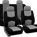 FH Group Car Seat Covers Full Set Cloth - Universal Fit Automotive Seat Covers, Low Back Front Seat Covers, Solid Back Seat Cover, Washable Car Seat Cover for SUV, Sedan and Van Gray