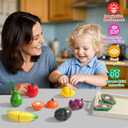 Fajiabao Wooden Play Food for Kids Kitchen Montessori Toys for 2 Year Old Girls & Boys Wood Cutting Fruit Set with Tray Fine Motor Skills Educational Toddler Gifts 2 3 4 5 6
