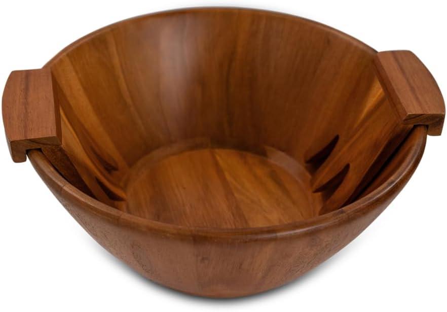 Acacia Wood Salad Serving Bowl Set  Large Wooden Bowl with Forks for Salads, Fruits & Meals  Easy to Clean, Food-Safe, Perfect for Entertaining & Gift Giving