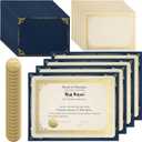 Fainne 50 Sets Certificate Kit Includes 50 Pcs 9.5 x 12 Inch Certificate Holders 50 Pcs Letter Size Papers 50 Pcs Foil Award Seals Diploma Covers for Appreciation(Navy Blue, Gold)