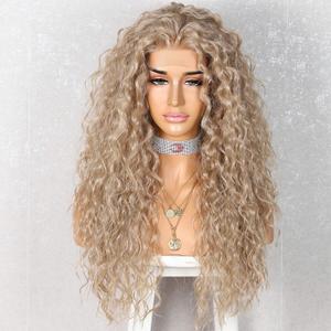 SAPPHIREWIGS Curly Synthetic Lace Front Wigs Deep Curly Wig for Black Women Ash Blonde Wig Glueless Pre Plucked Wigs Heat Resistant Fiber Hair 26 inch (Light Brown)
