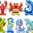 7 Pcs Ocean Animal Balloons - Standing Turtle Seahorse Dolphin Shark Crab Lobster Sea Lion Foil Balloons for Under The Sea Themed Party Decorations