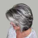 Aisaide Dark Gray Layered Bob Wig with Curtain Bangs, Short Highlight Gray Ombre, Wavy Grey Bob Pixie Cut, Synthetic Black and Grey Wigs for White Women 1B/GREY