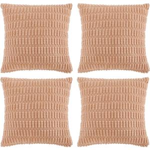 Fancy Homi 4 Packs Boho Black Decorative Throw Pillow Covers 18x18 Inch for Living Room Couch Bed Sofa, Rustic Modern Farmhouse Home Decor, Soft Plush Corduroy Cute Square Cushion Case 45x45 cm (18" x 18" (Pack of 4))