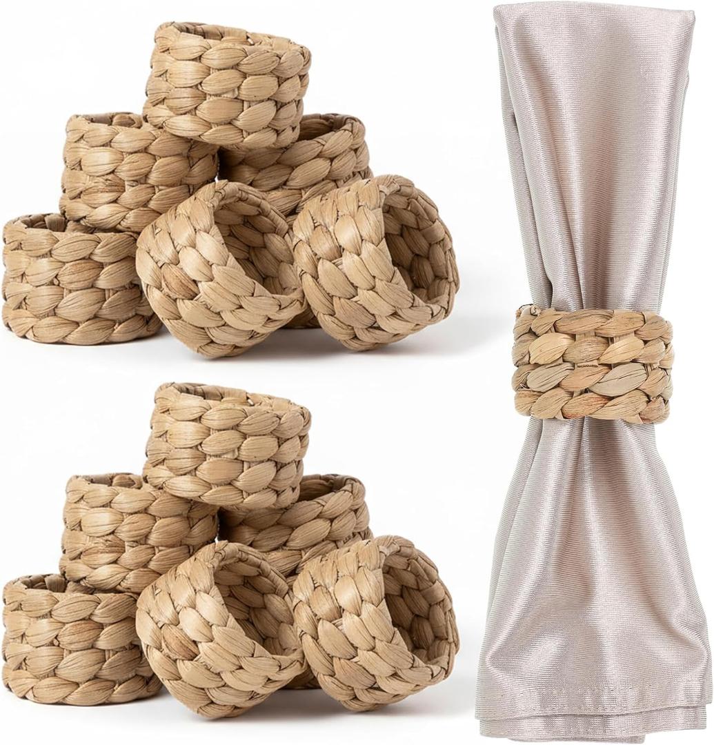18 Pcs Rustic Woven Napkin Rings, Table Decor Handmade Fall Napkin Rings, Farmhouse Rustic Woven Napkins Holders by Natural Gourd Grass, for Thanksgiving, Christmas, New Year, Easter, Wedding
