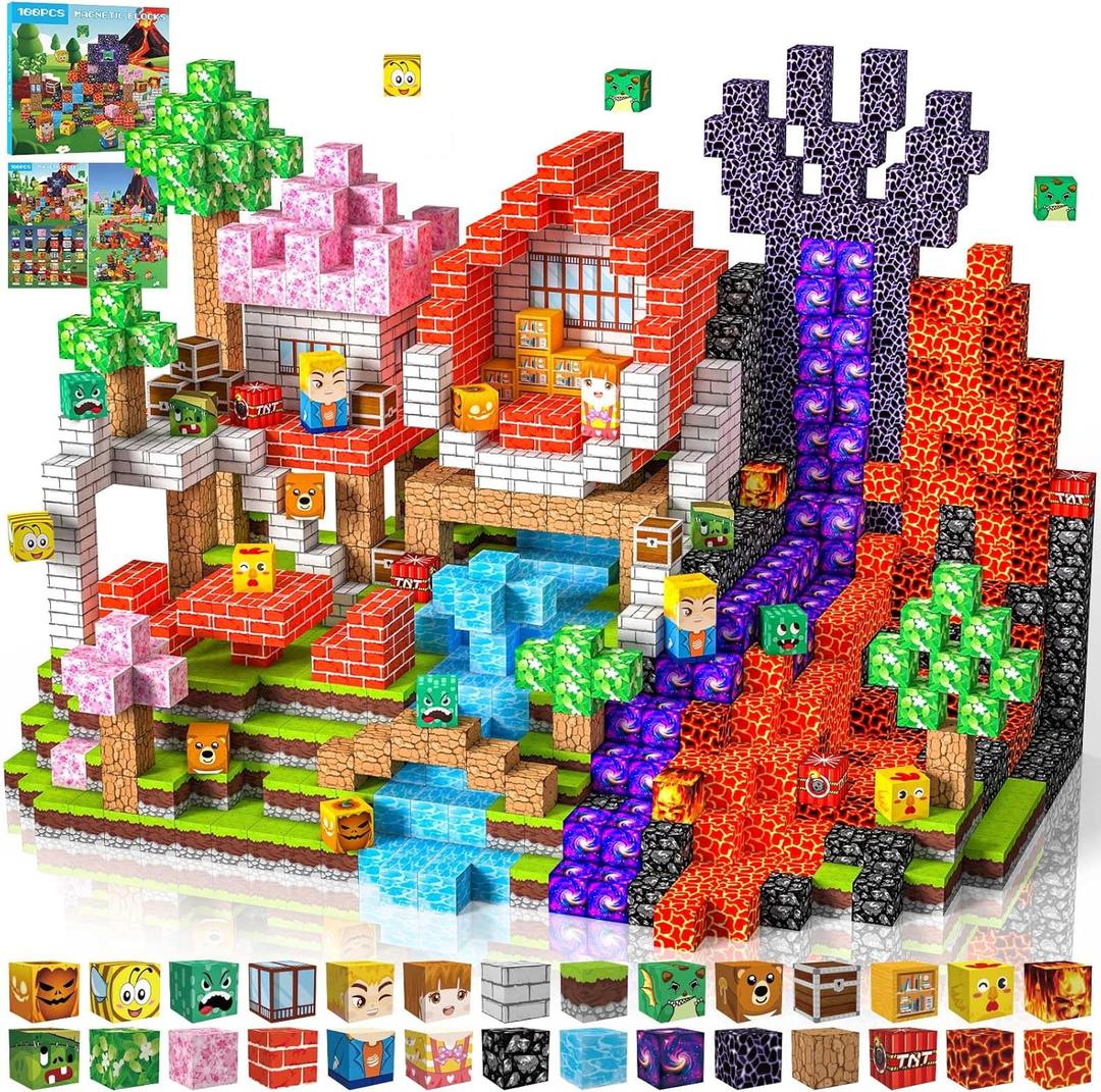Magnetic Blocks 100 PCS Magnetic Building Blocks, 3+ STEM Montessori Sensory Toys, Magnetic Cube for for 3 4 5 6 7 8 9 10 11 12 8-12 Years Old Boys & Girls Birthday Gifts