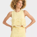 Future Collective Side Tie Going Out Tops for Women Y2k Sleeveless Round Neck Lace Tank Flower Cropped Vest Summer Eyelet Shirt Top L